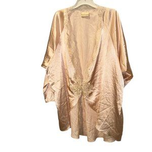 solange champagne pink satin lace trim peignor robe M
